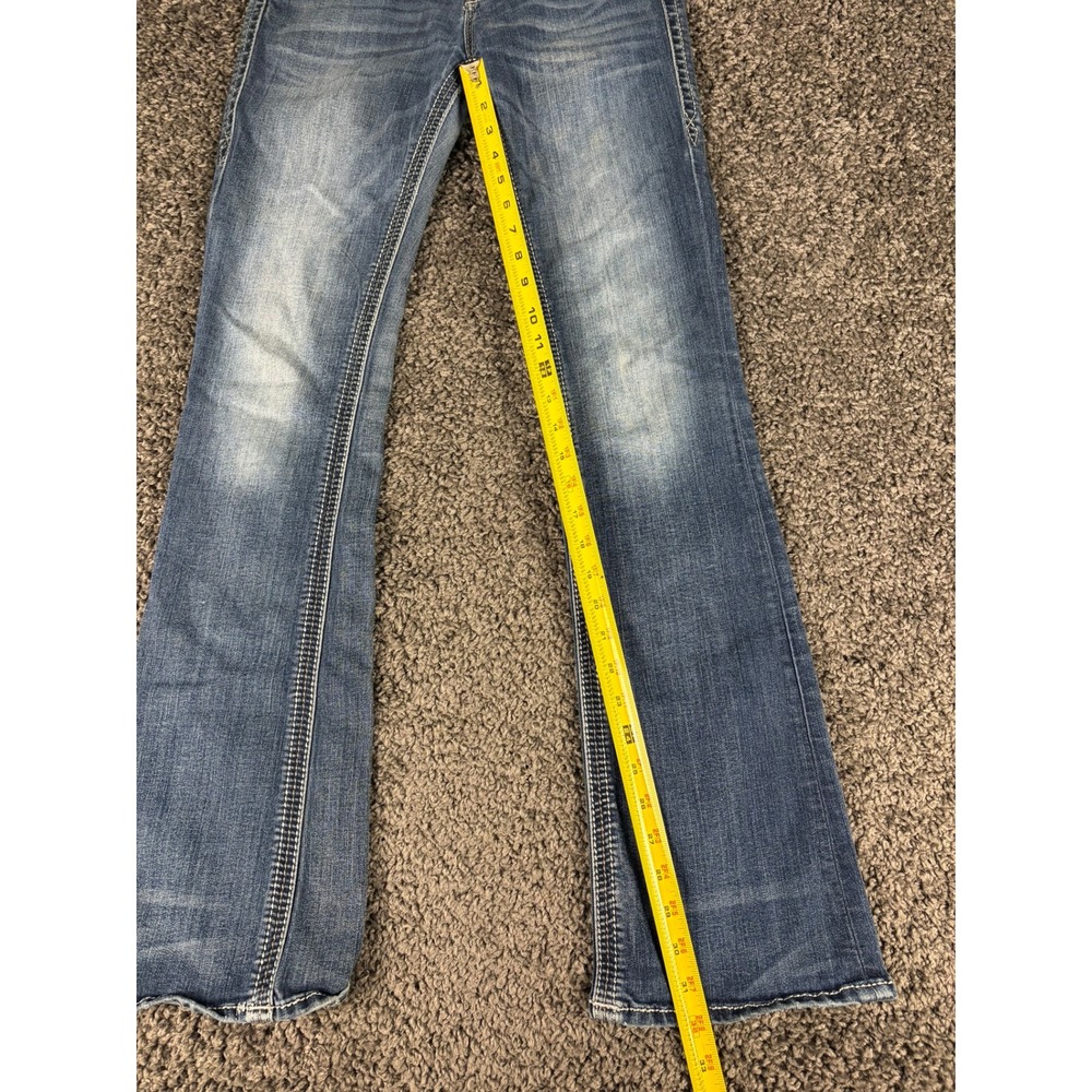 Rock Revival Sapphire Mid-Rise Bootcut Jeans Blue Rhinestone Embroidered 27 - Picture 8 of 10